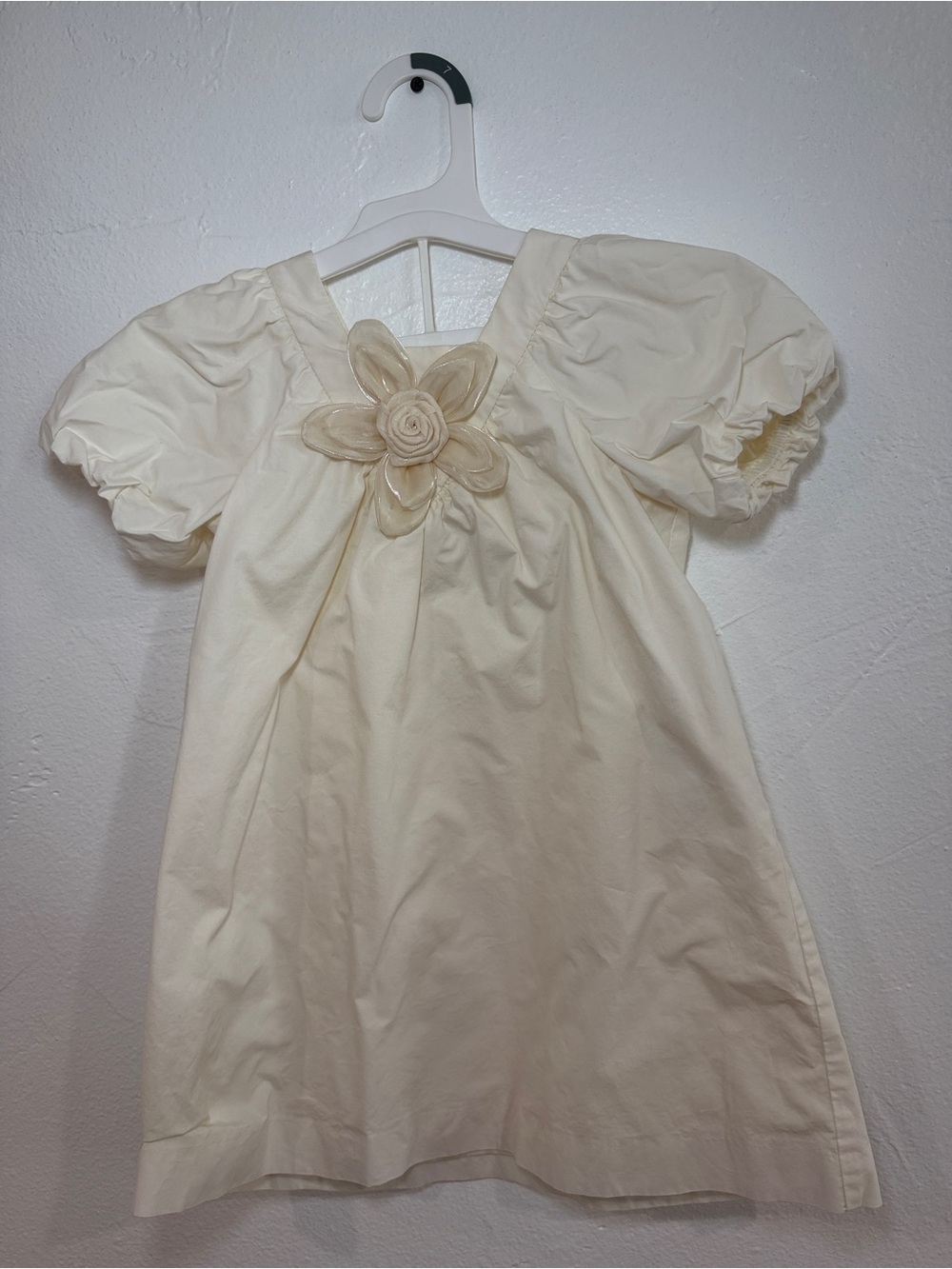 Zara Cream Puff Sleeve Dress with Floral Applique